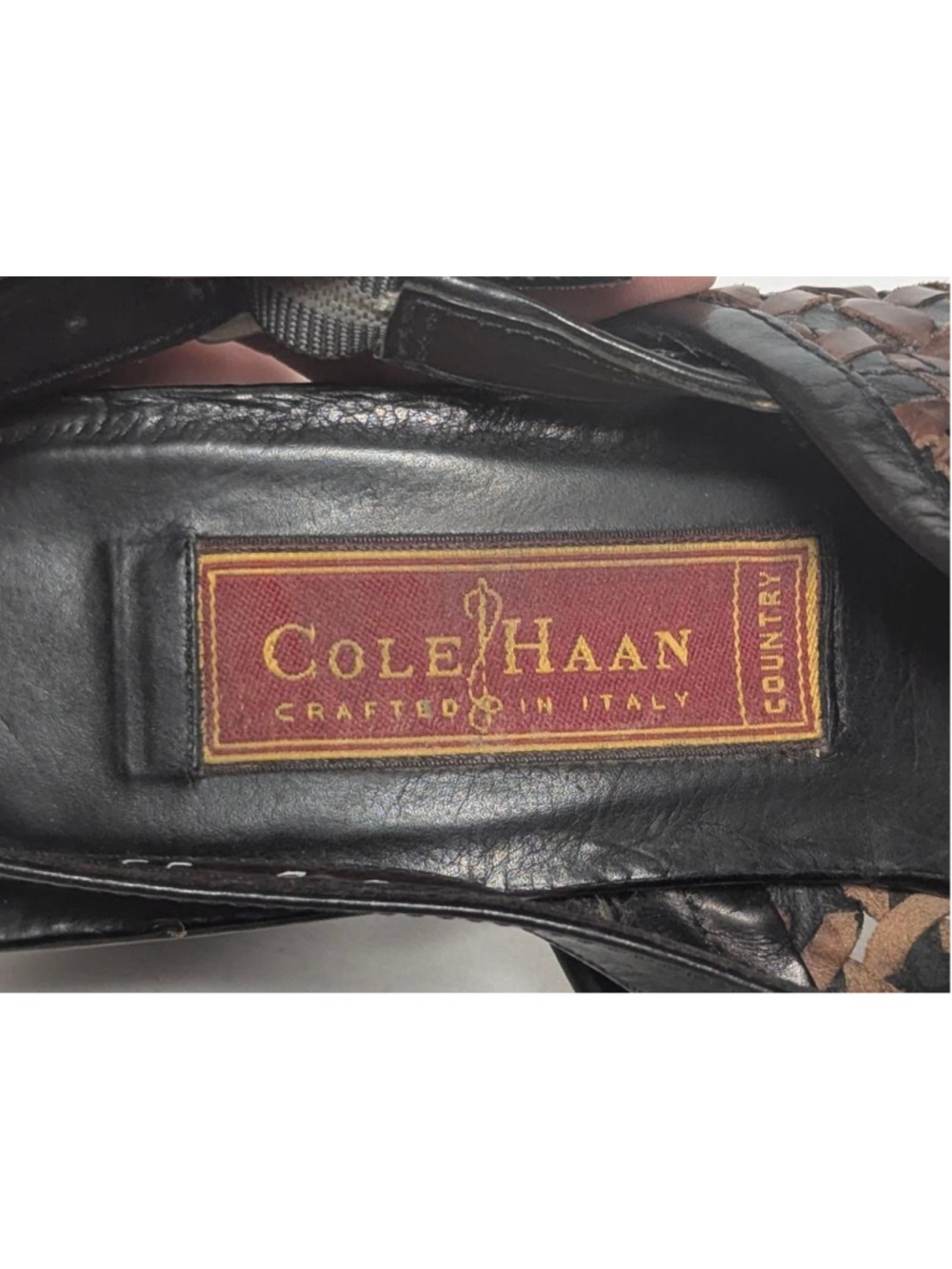 Cole Haan Italy Woven Leather Slingback Heels Brown Black Size 8 - Picture 3 of 9